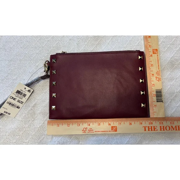NWT INC International Concepts Burgundy Wine Silver Studded Zippered Wristlet - Picture 7 of 7